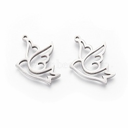 201 Stainless Steel Pendants, Manual Polishing, Pigeon, Stainless Steel Color, 22x15x1.5mm, Hole: 1.2mm(STAS-F231-059P)