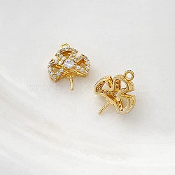 Brass with Cubic Zirconia Peg Bails, Baroque Finding, Leaf, Golden, 11x10mm(PW-WG28396-02)