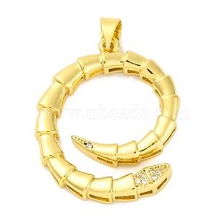 Rack Plating Brass Micro Pave Cubic Zirconia Pendants, Snake, Real 18K Gold Plated, 29x24x3.5mm, Hole: 5x3.5mm(KK-M021-10G)