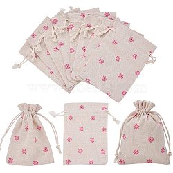 Printing Burlap Packing Pouches, Drawstring Bags, Pink, 10x14cm(ABAG-PH0002-10x14cm-02)