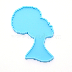 African Women 3D Food Grade Silicone Molds, Fondant Molds, For DIY Cake Decoration, Candy, UV Resin & Epoxy Resin Jewelry Making, Sky Blue, 165x103x9mm(DIY-WH0181-92)