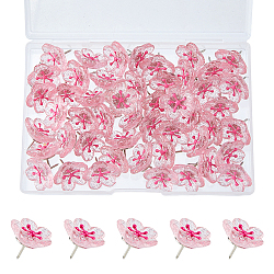Flower Resin Glitter Powder Drawing Pins, with Iron Pins, Pink, 19x19.5x16mm, 50pcs/set(AJEW-FH0006-95B)