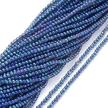 Electroplate Glass Beads Strands, Full Rainbow Plated, Round, Blue, 2.5mm, Hole: 0.7mm, about 177pcs/Strand, 14.09 inch(35.8cm)