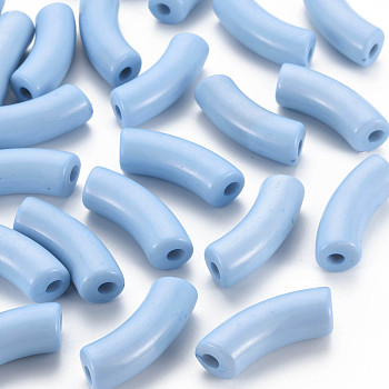 Opaque Acrylic Beads, Curved Tube, Sky Blue, 36x13.5x11.5mm, Hole: 4mm, about 148pcs/500g