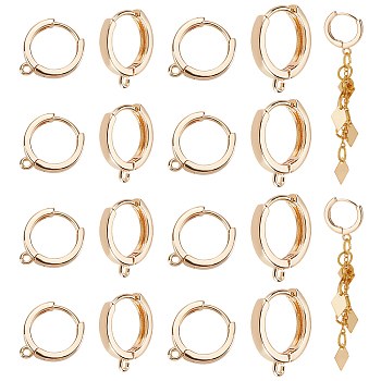 20Pcs 2 Style Brass Hoop Earring Findings, with Horizontal Loops, Real 18K Gold Plated, 15~15.5x12~13.5x2~2.5mm, Hole: 1.4~1.6mm, Pin: 0.8mm, 10Pcs/size
