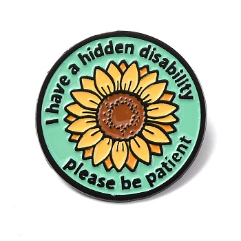 Hidden Disability Sunflower Pin Enamel Pins, Alloy Lapel Pin Backs for Backpack Clothes, Black, Turquoise, 32mm