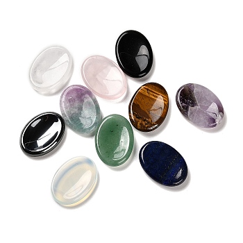 Natural & Synthetic Mixed Gemstone Oval Worry Stone, Anxiety Healing Crystal Thumb Stone, 34~35x24~25x6~7mm