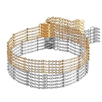 10Pcs 2 Colors 304 Stainless Steel Cable Chain & Satellite Chain Anklets Sets, with Rondelle Beads and Lobster Claw Clasps, Golden & Stainless Steel Color, 8-1/8 inch(20.5cm), 5pcs/color