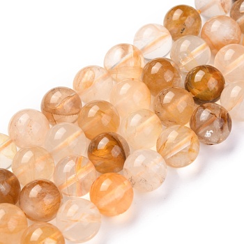 Natural Yellow Hematoid Quartz/Golden Healer Quartz Beads Strands, Round, 8mm, Hole: 1.2mm, about 51pcs/strand, 15.04 inch(38.2cm)