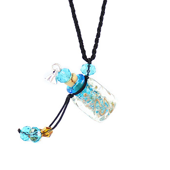 Lampwork Column Perfume Bottle Pendant Necklace with Glass Beads, Essential Oil Vial Jewelry for Women, Deep Sky Blue, 17.7~25.59 inch(45~65cm)