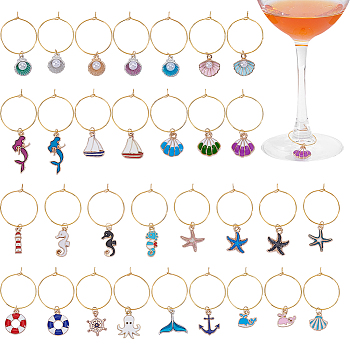 50Pcs Brass Hoop Earring Findings, with 50Pcs Open Jump Rings and 1Set Alloy Enamel Pendants, Mixed Shapes, Golden, 30.5x25mm, Pin: 0.6mm