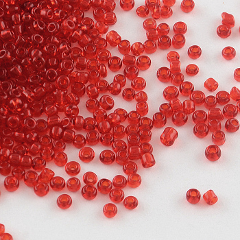 (Repacking Service Available) Glass Seed Beads, Transparent, Round, Red, 8/0, 3mm, Hole: 1mm, about 12G/bag