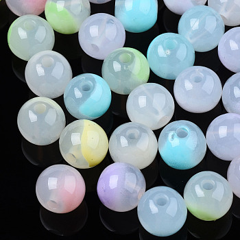 Spray Painted Acrylic Beads, Imitation Jelly, Round, Mixed Color, 9.5x9mm, Hole: 2mm, about 940pcs/500g