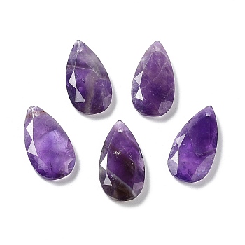 Natural Amethyst Faceted Pendants, Teardrop Charms, 25x13x4mm, Hole: 1mm