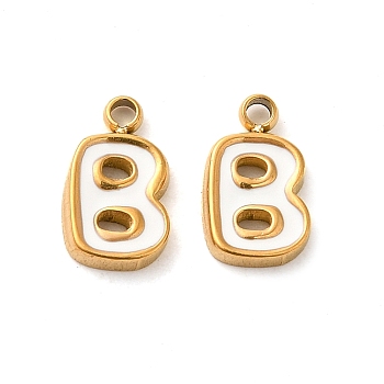 304 Stainless Steel Enamel Charms, Real 14K Gold Plated, Letter, Letter B, 8.5x5x1.3mm, Hole: 1.2mm