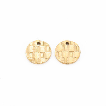 Ion Plating(IP) 304 Stainless Steel Charms, Flat Round, Real 14K Gold Plated, 9x1mm, Hole: 1mm