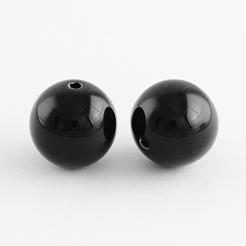 Chunky Bubblegum Round Acrylic Beads, Black, 10mm, Hole: 2mm