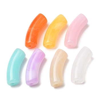 Two-Tone Imitation Gemstone Acrylic Beads, Curved Tube, Mixed Color, 35x11mm, Hole: 4mm, about 150pcs/500g
