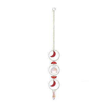 Shell Moon Hanging Ornaments, Glass Cone Tassel Suncatchers for Home Garden Outdoor Decorations, FireBrick, 353mm