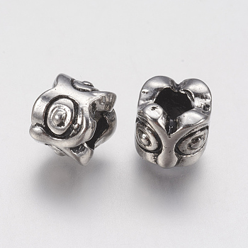Ion Plating(IP) 304 Stainless Steel European Beads, Large Hole Beads, Column, Antique Silver, 11x9x8mm, Hole: 5mm