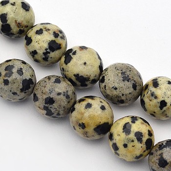 Natural Dalmation Jasper Beads Strands, Faceted, Round, 8mm, Hole: 1mm, about 45pcs/strand, 14.5 inch