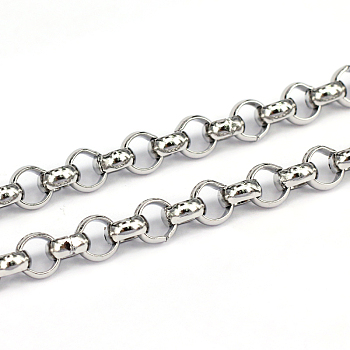 304 Stainless Steel Rolo Chains, Belcher Chains, Unwelded, Stainless Steel Color, 7x3mm