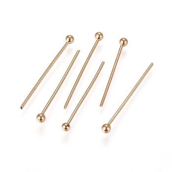 304 Stainless Steel Ball Head Pins, Real 24k Gold Plated, 20x0.6mm, 22 Gauge, Head: 1.8mm