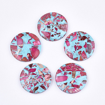Assembled Synthetic Imperial Jasper and Turquoise Pendants, Dyed, Flat Round, Deep Pink, 40x7mm, Hole: 1.4mm