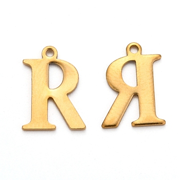 Ion Plating(IP) 304 Stainless Steel Alphabet Charms, Golden, Letter.R, 12x9x1mm, Hole: 1mm