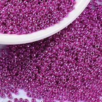 MIYUKI Round Rocailles Beads, Japanese Seed Beads, 15/0, (RR1077) Galvanize Dark Pink, 15/0, 1.5mm, Hole: 0.7mm, about 27777pcs/50g