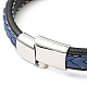 Bracelet cordon plat tressé en cuir de vachette avec 304 fermoirs aimantés en acier inoxydable(BJEW-H552-01P-04)-3