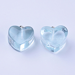 Resin Pendants, Transparent, with Iron Findings, Heart, Platinum, Light Sky Blue, 17x17x10.5mm, Hole: 1.8mm(RESI-WH0008-12E)