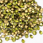 Back Plated Grade A Diamond Glass Pointed Rhinestone, Olivine, 1.5~1.6mm, about 1440pcs/bag(RGLA-SS4-008)