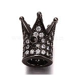 Brass Micro Pave Cubic Zirconia Beads, Crown, Lead Free & Nickle Free, Electrophoresis Black, 12x9mm, Hole: 1mm and 5mm(ZIRC-L037-72B-FF)