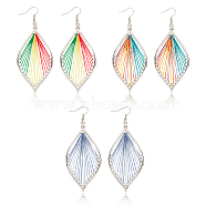 3 Pair 3 Color Bohemia Woven Leaf Dangle Earrings, Platinum Alloy Long Drop Earrings for Women, Mixed Color, 89mm, Pin: 0.5mm, 1 Pair/color(EJEW-AN0001-14)
