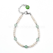 Natural Amazonite Beaded Bracelets, with Evil Eye Lampwork Beads, Natural Pearl Beads, Brass Beads and 304 Stainless Steel Lobster Claw Clasps, 7-7/8 inch(20cm)(BJEW-JB05313-02)
