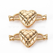 Brass Fold Over Clasps, Nickel Free, Heart, Real 18K Gold Plated, 15x15x5.5mm, clasp: 10.5x6x4.5mm, hole: 3x1mm(KK-S356-501-NF)