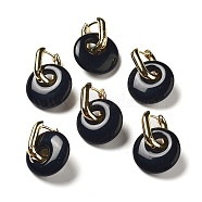 Rack Plating Brass Hoop Earrings, with Natural Black Agate, Long-Lasting Plated, Cadmium Free & Lead Free, Donut/Pi Disc, 27mm(EJEW-M248-01G-04)
