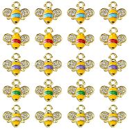 20Pcs 5 Colors Alloy Enamel Charms, with Rhinestone, Bee Charm, Mixed Color, 12.5x14.5x2.5mm, Hole: 1.8mm, 4pcs/color(ENAM-FS0001-75)