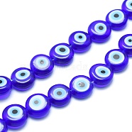 Handmade Evil Eye Lampwork Flat Round Bead Strands, Blue, 6x3mm, Hole: 1mm, about 65pcs/strand, 14 inch(LAMP-L058-6mm-12)