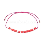Glass Seed Link Bracelet, Morse Code Secret Message Lucky Gift for Women, Indian Red, Link: 75x4.5x2mm, Inner Diameter: 3-3/4 inch(9.4cm)(BJEW-JB08894-05)