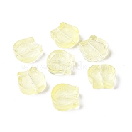 Transparent Spray Painted Glass Beads, Cat, Yellow, 13.5x14x5mm, Hole: 1.2mm(GLAA-I050-13B)