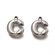 201 Stainless Steel Pendants, Letter C, Stainless Steel Color, 16x13x3mm, Hole: 1mm(STAS-H125-52P)