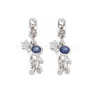 Rack Plating Alloy Enamel European Dangle Charms, with Crystal Rhinestone, Large Hole Beads, Cadmium Free & Nickel Free & Lead Free, Spaceman, Platinum, Prussian Blue, 26mm, Hole: 4.5mm, Spaceman: 16X10X4.5mm(MPDL-N039-113)