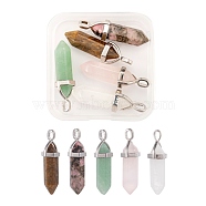 5Pcs 5 Style Natural Gemstone Pendants, with Platinum Brass Findings, Bullet, 1Pc/Style(G-FS0001-26)