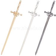 3Pcs 3 Colors Chinese Style Alloy Sword Hair Sticks, Hair Accessories for Woman, Mixed Color, 205x43x6.5mm, 1pc/color(OHAR-GF0001-22)