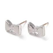 Silver Alloy Stud Earring Findings, with Horizontal Loops & 925 Sterling Silver Pin, Bowknot, 7x10mm, Pin: 10x0.7mm(EJEW-H108-01B-S)