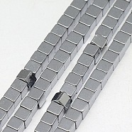 Electroplate Non-magnetic Synthetic Hematite Beads Strands, Cube, Grade A, Platinum Plated, 3x3x3mm, Hole: 1mm, about 127pcs/strand, 16 inch(G-J170A-3x3mm-01)