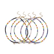 5Pcs 5 Style Colorful Cubic Zirconia Crescent Moon Charm Necklaces Set, Natural Mixed Gemstone & Pearl & Glass Beaded Stackable Necklaces for Women, 15.04 inch(38.2cm), 1Pc/style(NJEW-JN04070)