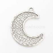 Tibetan Style Alloy Pendants, Moon, Cadmium Free & Lead Free, Antique Silver, 74x62x2mm, Hole: 5mm(X-TIBE-S303-34AS-RS)